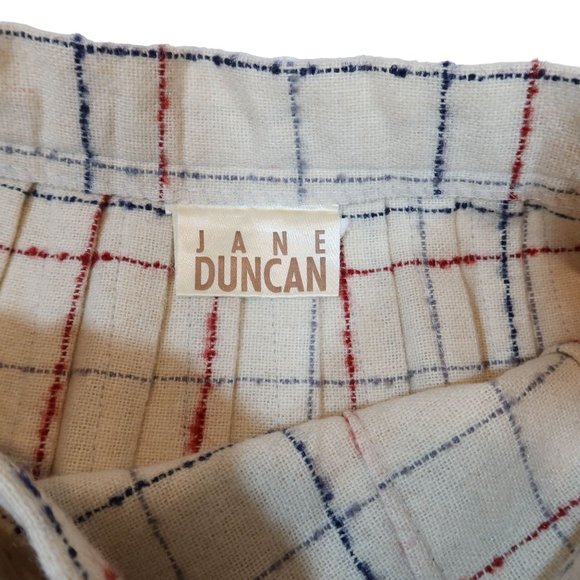 Vintage JANE DUNCAN Plaid Pleated Wrap Skirt Size 0 Cream Red Blue Academia - Picture 5 of 6